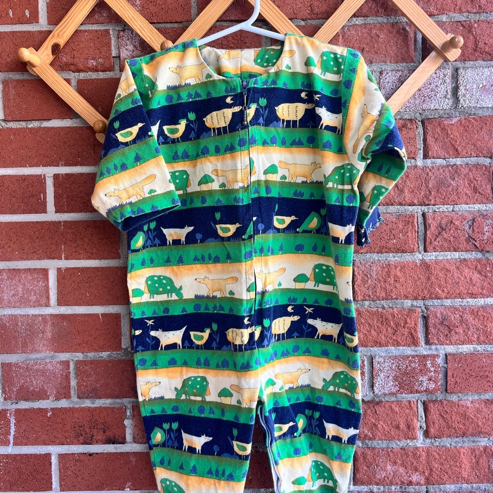 Handmade Kids Boiler Suit with Animal Pattern and Diaper Snaps